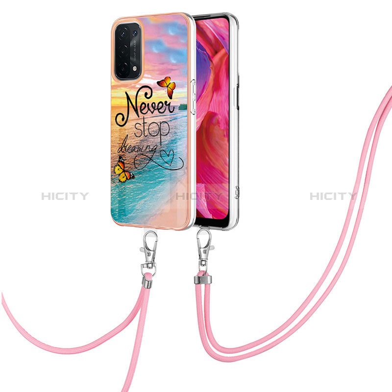 Funda Silicona Gel Goma Patron de Moda Carcasa con Acollador Cordon Lanyard Y03B para Oppo A54 5G