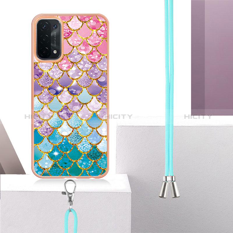 Funda Silicona Gel Goma Patron de Moda Carcasa con Acollador Cordon Lanyard Y03B para Oppo A74 5G