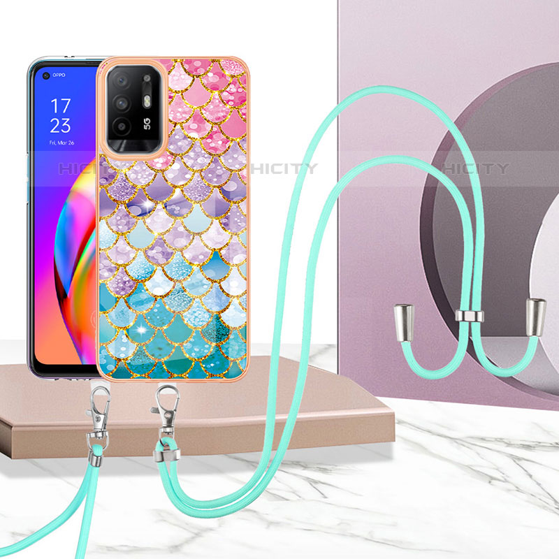 Funda Silicona Gel Goma Patron de Moda Carcasa con Acollador Cordon Lanyard Y03B para Oppo A95 5G