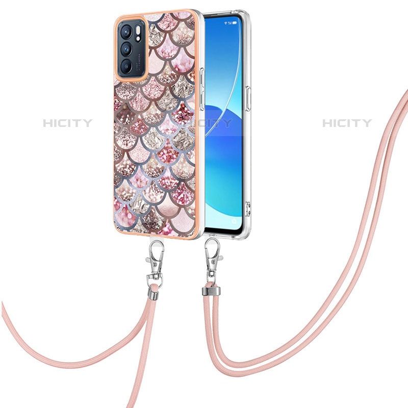 Funda Silicona Gel Goma Patron de Moda Carcasa con Acollador Cordon Lanyard Y03B para Oppo Reno6 5G