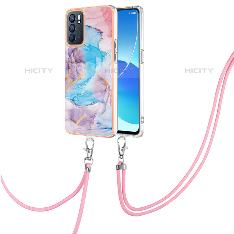 Funda Silicona Gel Goma Patron de Moda Carcasa con Acollador Cordon Lanyard Y03B para Oppo Reno6 5G