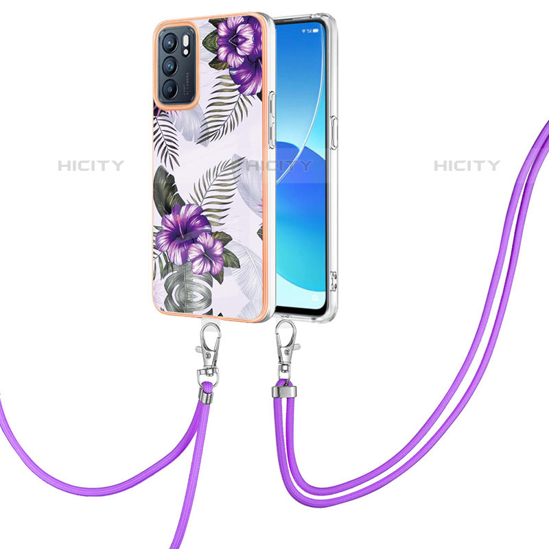 Funda Silicona Gel Goma Patron de Moda Carcasa con Acollador Cordon Lanyard Y03B para Oppo Reno6 5G