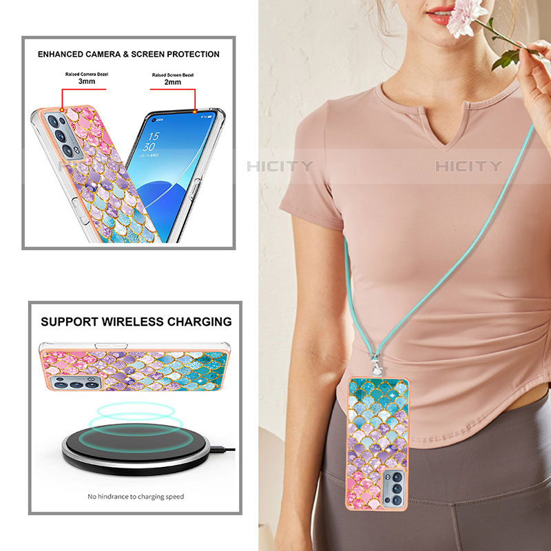 Funda Silicona Gel Goma Patron de Moda Carcasa con Acollador Cordon Lanyard Y03B para Oppo Reno6 Pro 5G