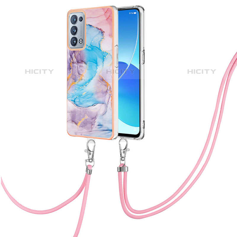 Funda Silicona Gel Goma Patron de Moda Carcasa con Acollador Cordon Lanyard Y03B para Oppo Reno6 Pro 5G