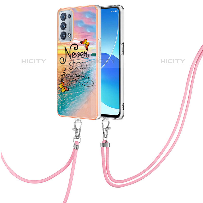 Funda Silicona Gel Goma Patron de Moda Carcasa con Acollador Cordon Lanyard Y03B para Oppo Reno6 Pro 5G Multicolor