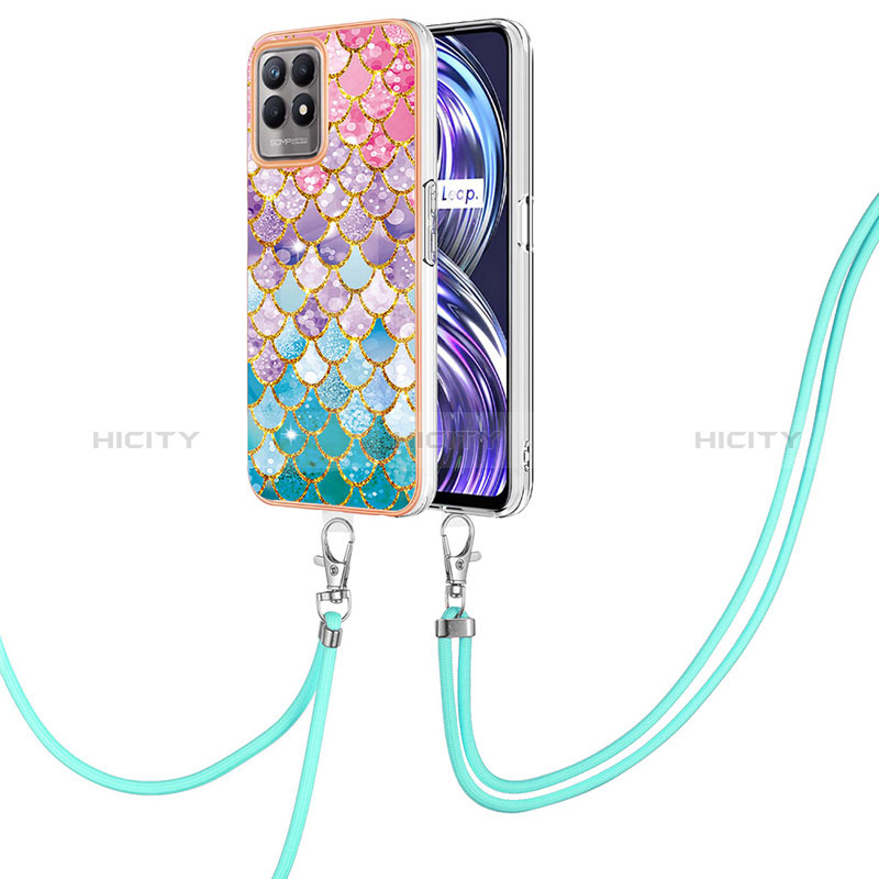 Funda Silicona Gel Goma Patron de Moda Carcasa con Acollador Cordon Lanyard Y03B para Realme 8i