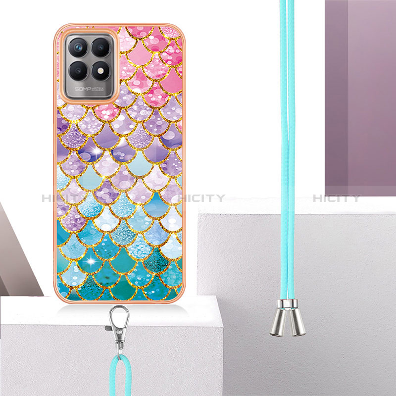 Funda Silicona Gel Goma Patron de Moda Carcasa con Acollador Cordon Lanyard Y03B para Realme 8i