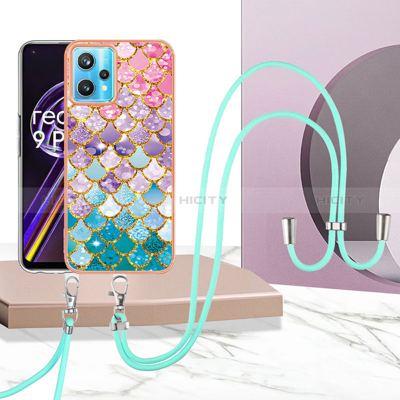 Funda Silicona Gel Goma Patron de Moda Carcasa con Acollador Cordon Lanyard Y03B para Realme 9 4G