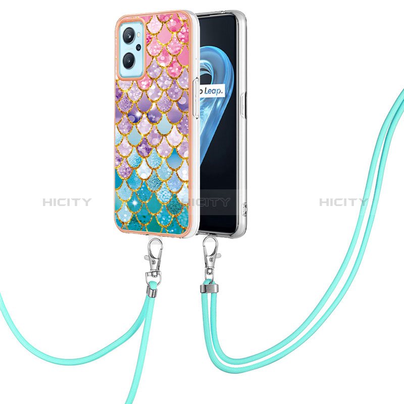 Funda Silicona Gel Goma Patron de Moda Carcasa con Acollador Cordon Lanyard Y03B para Realme 9i 4G Vistoso