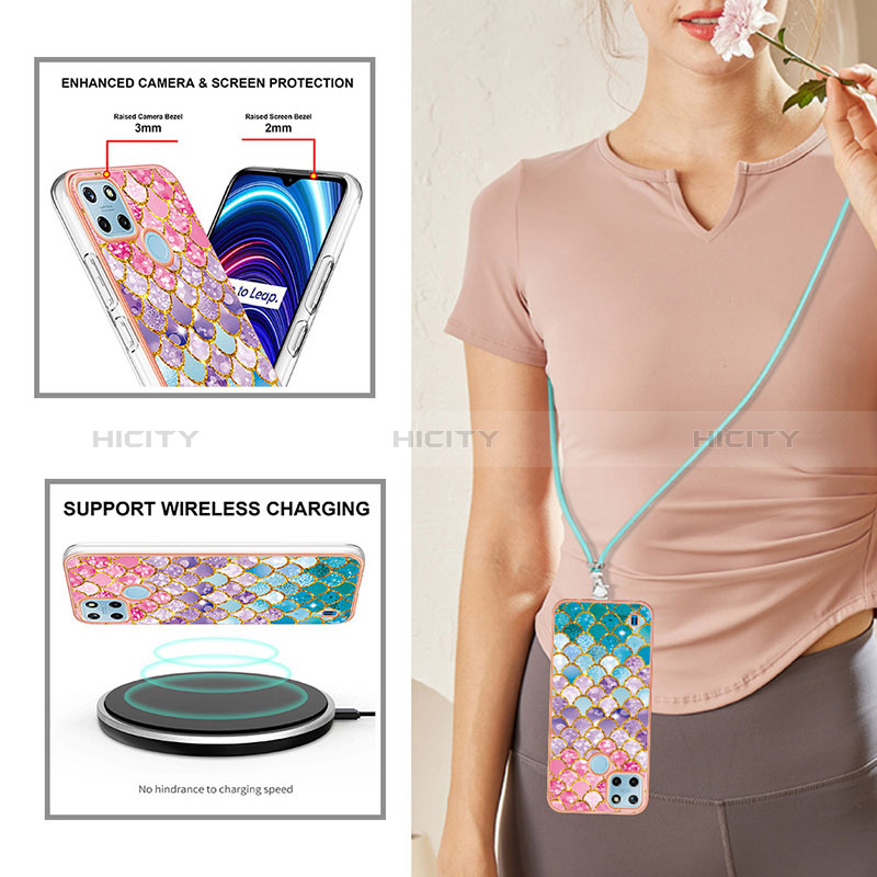 Funda Silicona Gel Goma Patron de Moda Carcasa con Acollador Cordon Lanyard Y03B para Realme C21Y