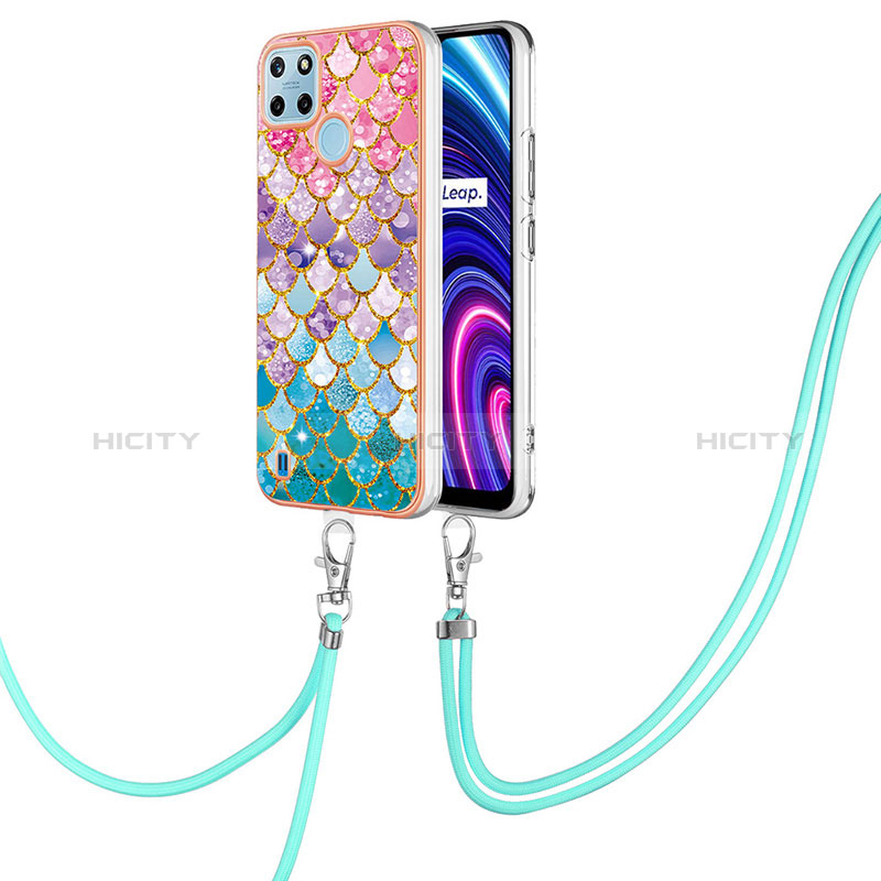 Funda Silicona Gel Goma Patron de Moda Carcasa con Acollador Cordon Lanyard Y03B para Realme C21Y