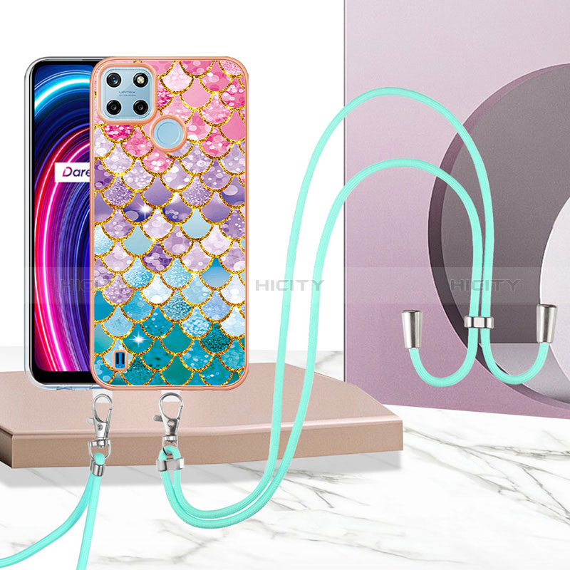 Funda Silicona Gel Goma Patron de Moda Carcasa con Acollador Cordon Lanyard Y03B para Realme C21Y