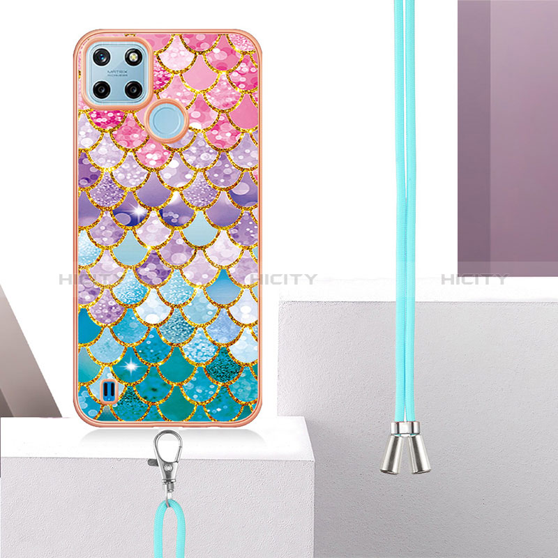 Funda Silicona Gel Goma Patron de Moda Carcasa con Acollador Cordon Lanyard Y03B para Realme C25Y