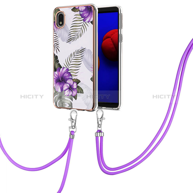 Funda Silicona Gel Goma Patron de Moda Carcasa con Acollador Cordon Lanyard Y03B para Samsung Galaxy A01 Core