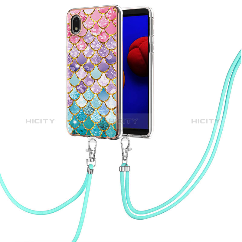 Funda Silicona Gel Goma Patron de Moda Carcasa con Acollador Cordon Lanyard Y03B para Samsung Galaxy A01 Core Vistoso