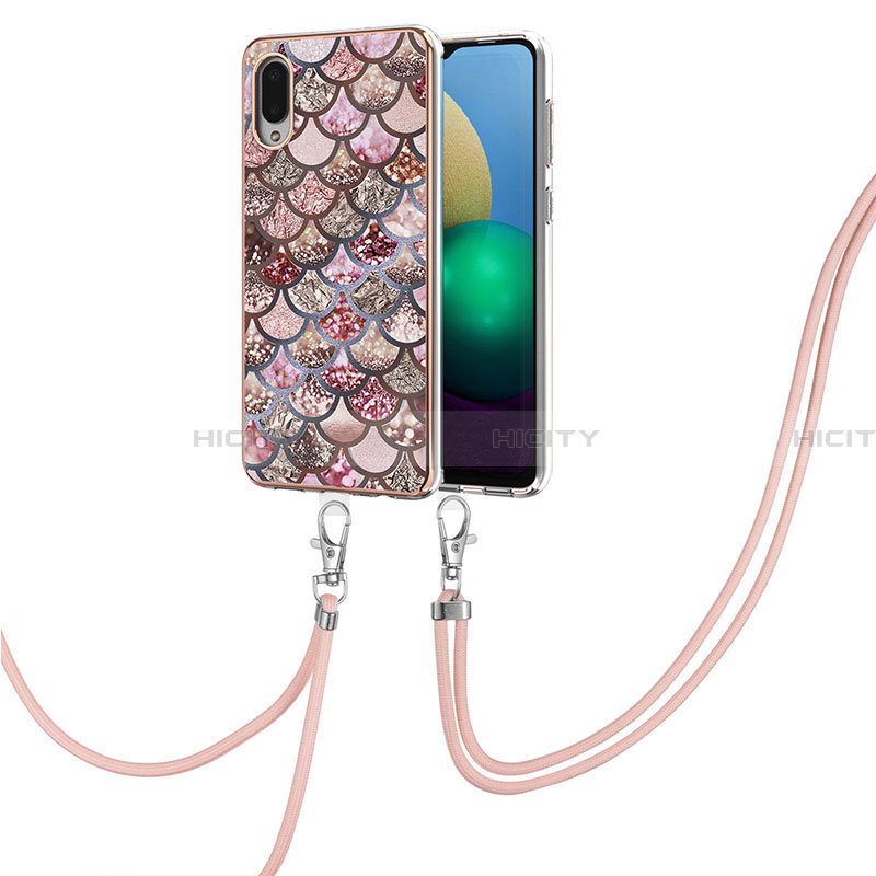 Funda Silicona Gel Goma Patron de Moda Carcasa con Acollador Cordon Lanyard Y03B para Samsung Galaxy A02