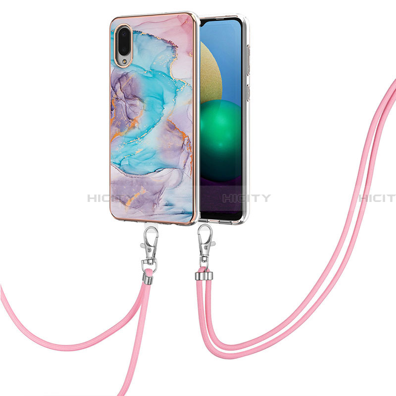 Funda Silicona Gel Goma Patron de Moda Carcasa con Acollador Cordon Lanyard Y03B para Samsung Galaxy A02