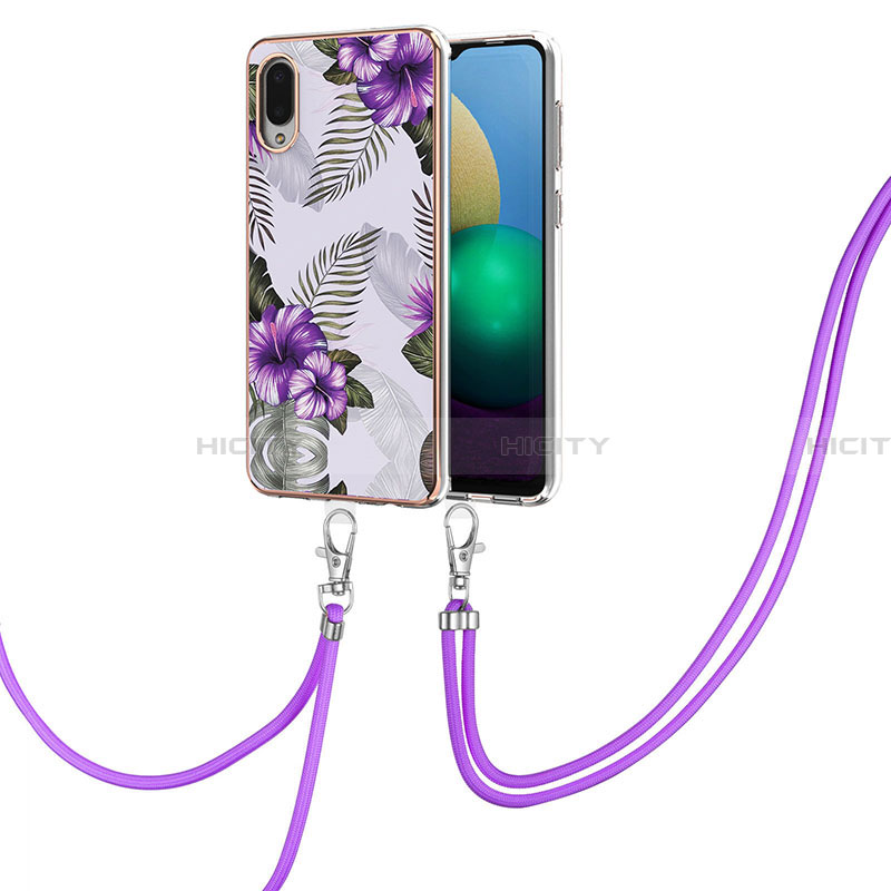 Funda Silicona Gel Goma Patron de Moda Carcasa con Acollador Cordon Lanyard Y03B para Samsung Galaxy A02