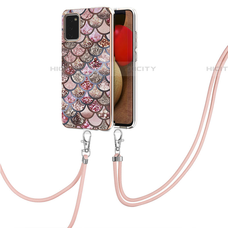 Funda Silicona Gel Goma Patron de Moda Carcasa con Acollador Cordon Lanyard Y03B para Samsung Galaxy A03s