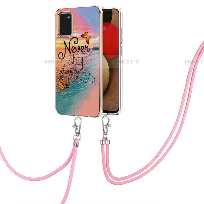 Funda Silicona Gel Goma Patron de Moda Carcasa con Acollador Cordon Lanyard Y03B para Samsung Galaxy A03s Multicolor