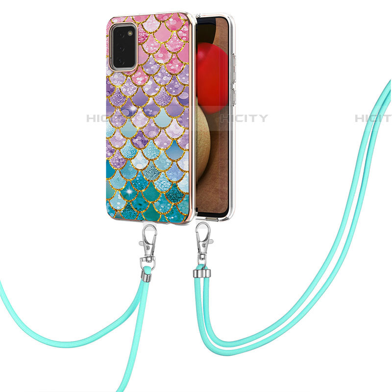 Funda Silicona Gel Goma Patron de Moda Carcasa con Acollador Cordon Lanyard Y03B para Samsung Galaxy A03s Vistoso