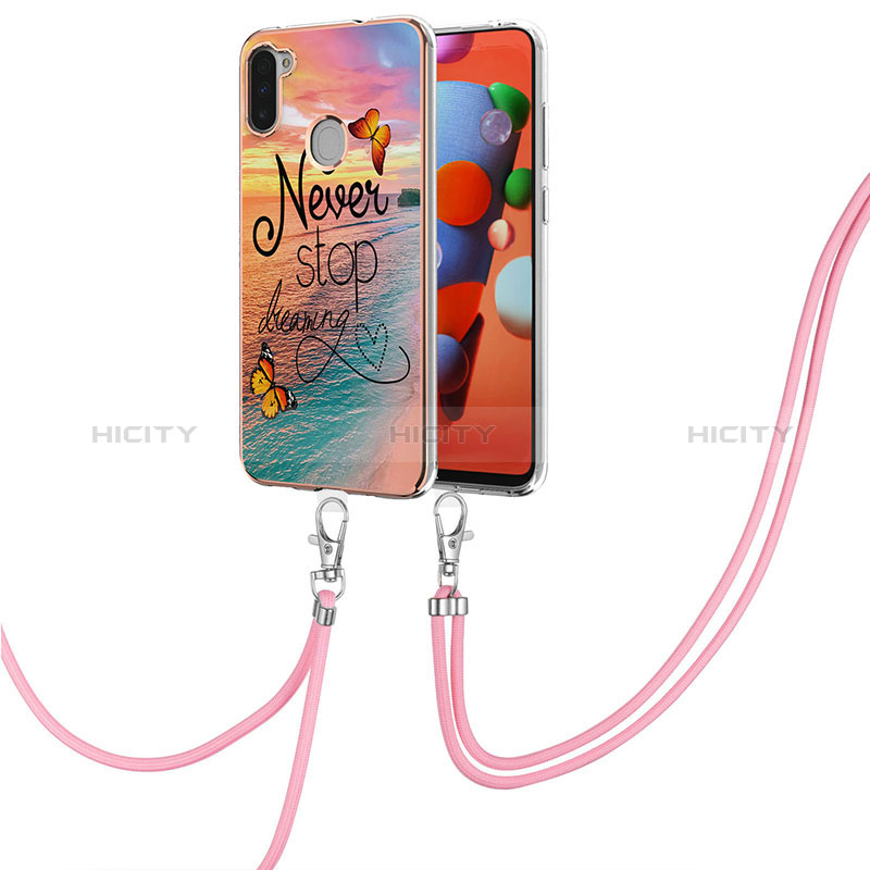 Funda Silicona Gel Goma Patron de Moda Carcasa con Acollador Cordon Lanyard Y03B para Samsung Galaxy A11 Multicolor