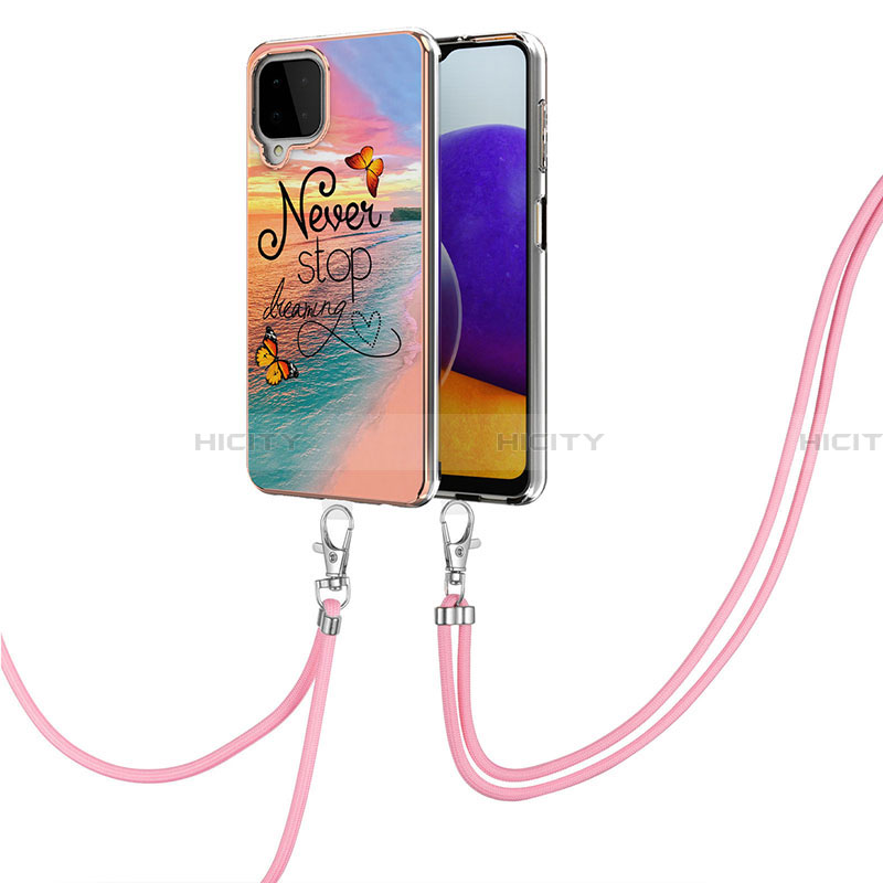 Funda Silicona Gel Goma Patron de Moda Carcasa con Acollador Cordon Lanyard Y03B para Samsung Galaxy A22 4G