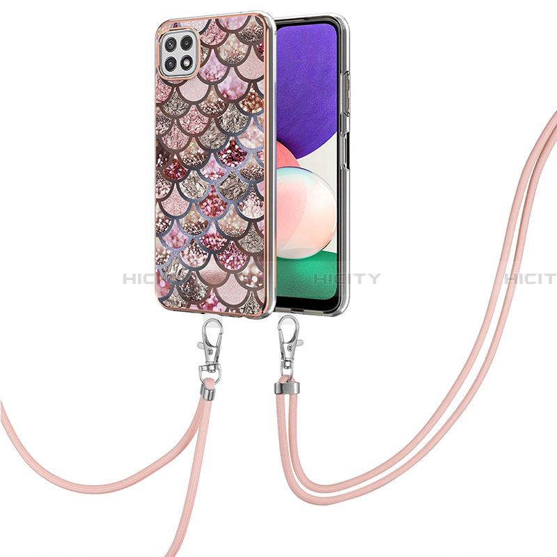 Funda Silicona Gel Goma Patron de Moda Carcasa con Acollador Cordon Lanyard Y03B para Samsung Galaxy A22 5G