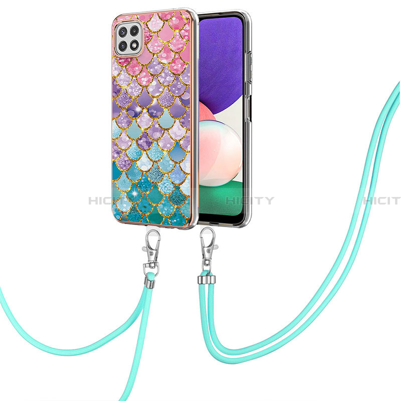 Funda Silicona Gel Goma Patron de Moda Carcasa con Acollador Cordon Lanyard Y03B para Samsung Galaxy A22 5G