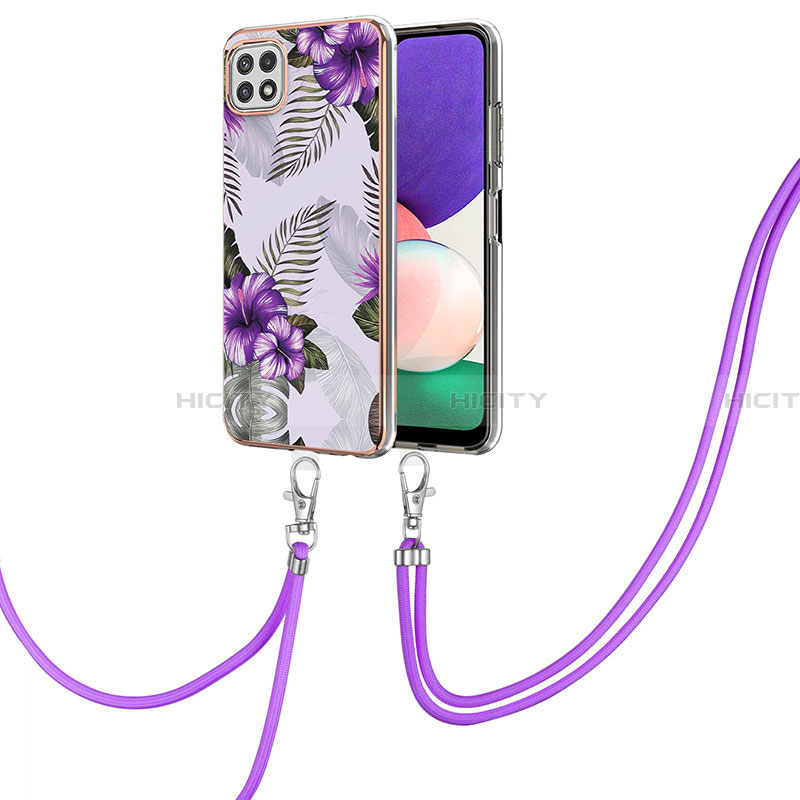 Funda Silicona Gel Goma Patron de Moda Carcasa con Acollador Cordon Lanyard Y03B para Samsung Galaxy A22 5G