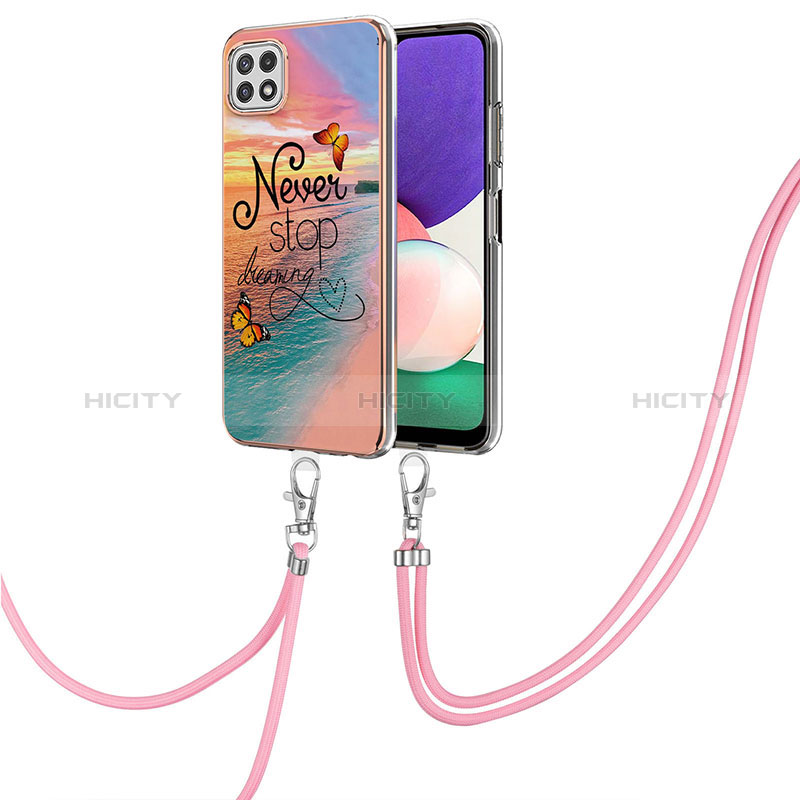 Funda Silicona Gel Goma Patron de Moda Carcasa con Acollador Cordon Lanyard Y03B para Samsung Galaxy A22s 5G Multicolor