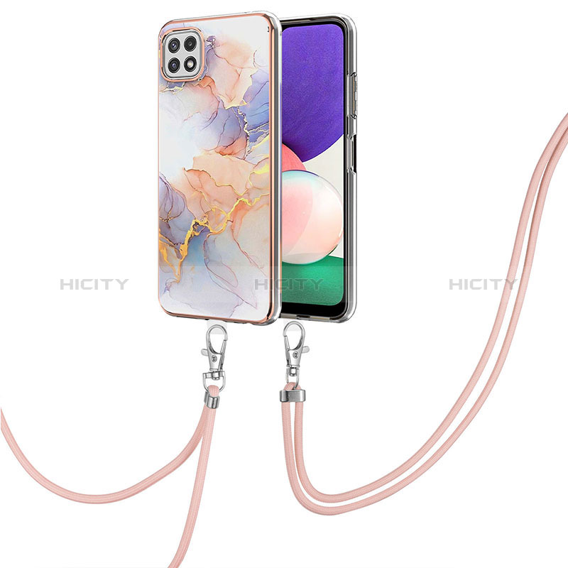 Funda Silicona Gel Goma Patron de Moda Carcasa con Acollador Cordon Lanyard Y03B para Samsung Galaxy A22s 5G Purpura Claro