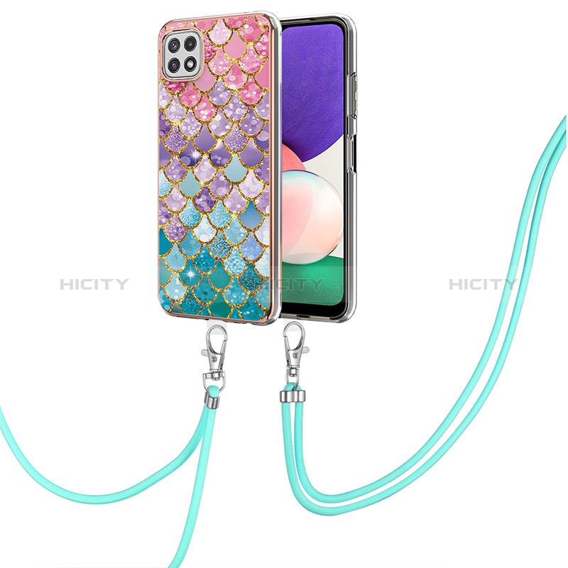 Funda Silicona Gel Goma Patron de Moda Carcasa con Acollador Cordon Lanyard Y03B para Samsung Galaxy A22s 5G Vistoso