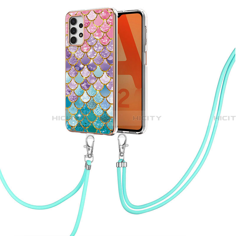 Funda Silicona Gel Goma Patron de Moda Carcasa con Acollador Cordon Lanyard Y03B para Samsung Galaxy A32 4G