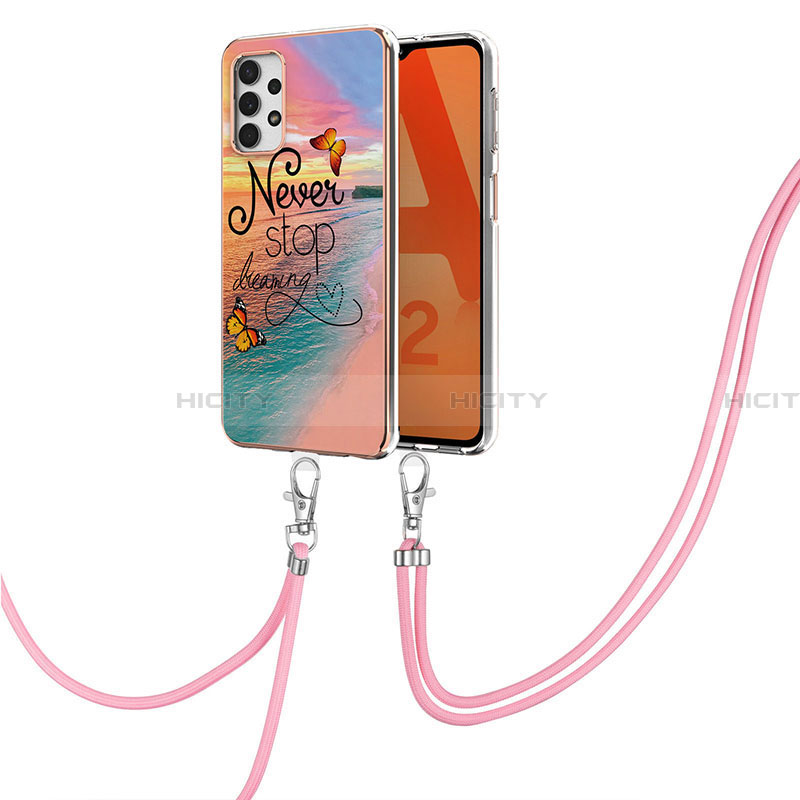 Funda Silicona Gel Goma Patron de Moda Carcasa con Acollador Cordon Lanyard Y03B para Samsung Galaxy A32 4G