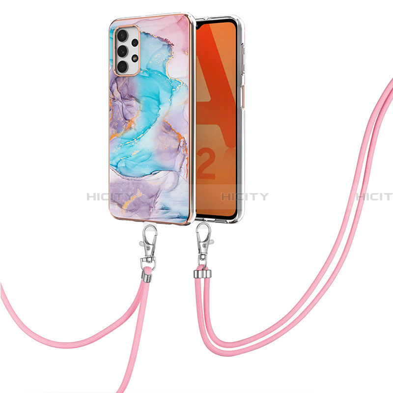 Funda Silicona Gel Goma Patron de Moda Carcasa con Acollador Cordon Lanyard Y03B para Samsung Galaxy A32 5G