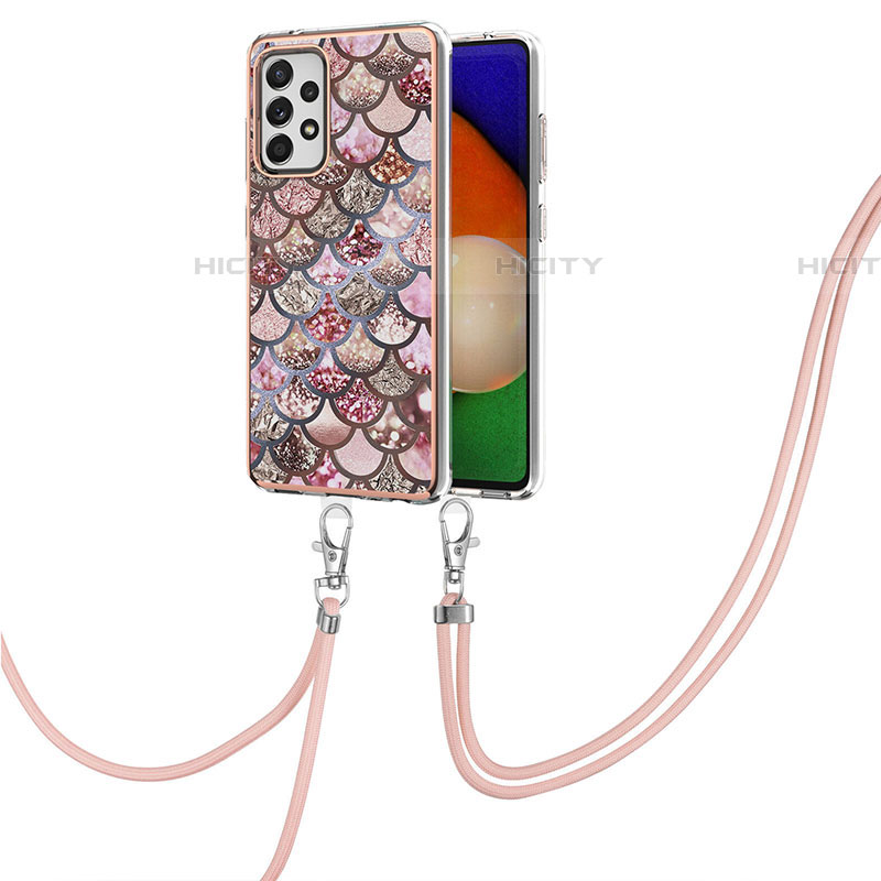 Funda Silicona Gel Goma Patron de Moda Carcasa con Acollador Cordon Lanyard Y03B para Samsung Galaxy A52 4G