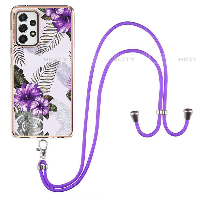 Funda Silicona Gel Goma Patron de Moda Carcasa con Acollador Cordon Lanyard Y03B para Samsung Galaxy A52 4G