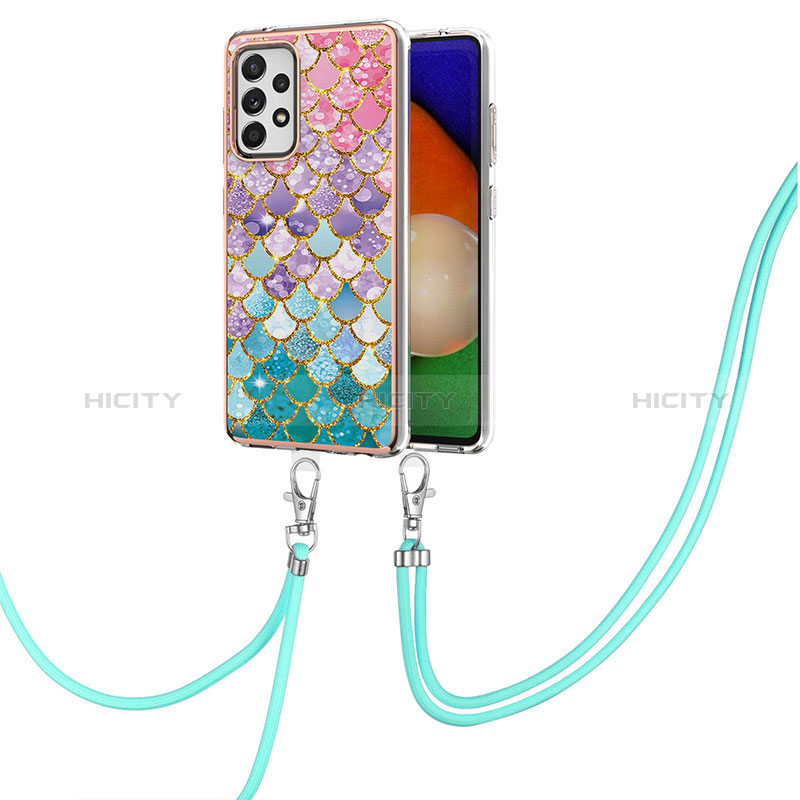 Funda Silicona Gel Goma Patron de Moda Carcasa con Acollador Cordon Lanyard Y03B para Samsung Galaxy A52s 5G