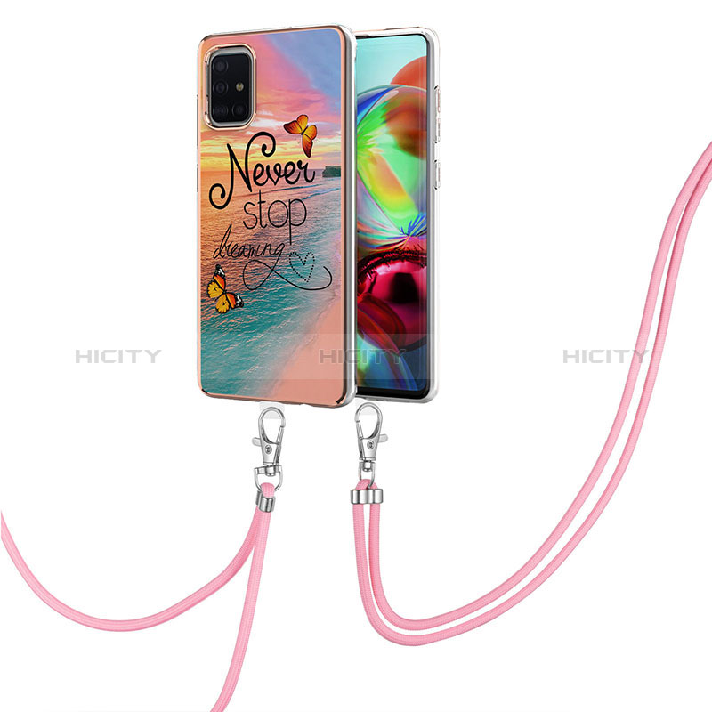 Funda Silicona Gel Goma Patron de Moda Carcasa con Acollador Cordon Lanyard Y03B para Samsung Galaxy A71 5G Multicolor