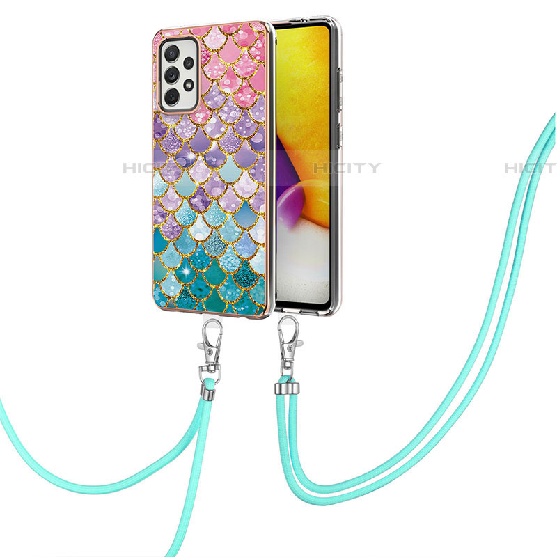 Funda Silicona Gel Goma Patron de Moda Carcasa con Acollador Cordon Lanyard Y03B para Samsung Galaxy A72 4G