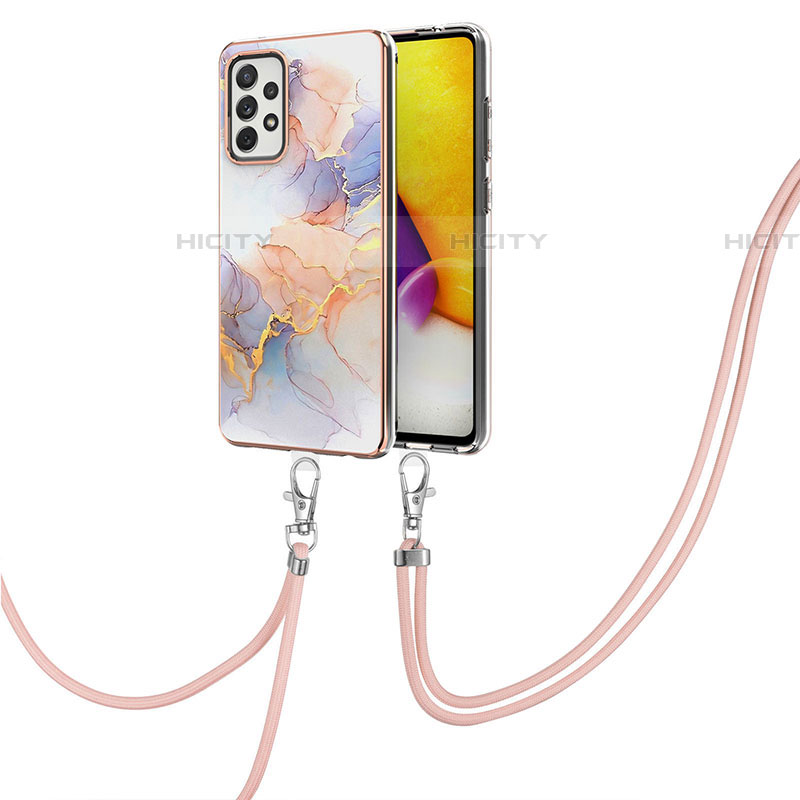 Funda Silicona Gel Goma Patron de Moda Carcasa con Acollador Cordon Lanyard Y03B para Samsung Galaxy A72 4G Purpura Claro