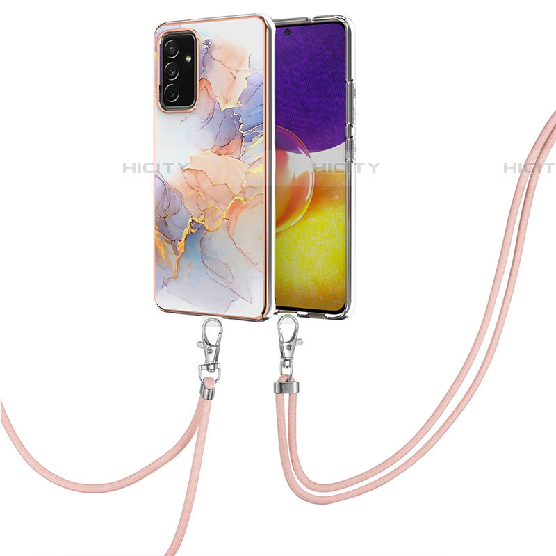 Funda Silicona Gel Goma Patron de Moda Carcasa con Acollador Cordon Lanyard Y03B para Samsung Galaxy A82 5G Purpura Claro