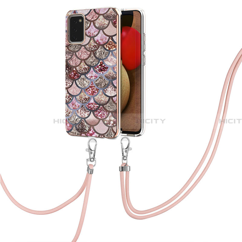 Funda Silicona Gel Goma Patron de Moda Carcasa con Acollador Cordon Lanyard Y03B para Samsung Galaxy F02S SM-E025F