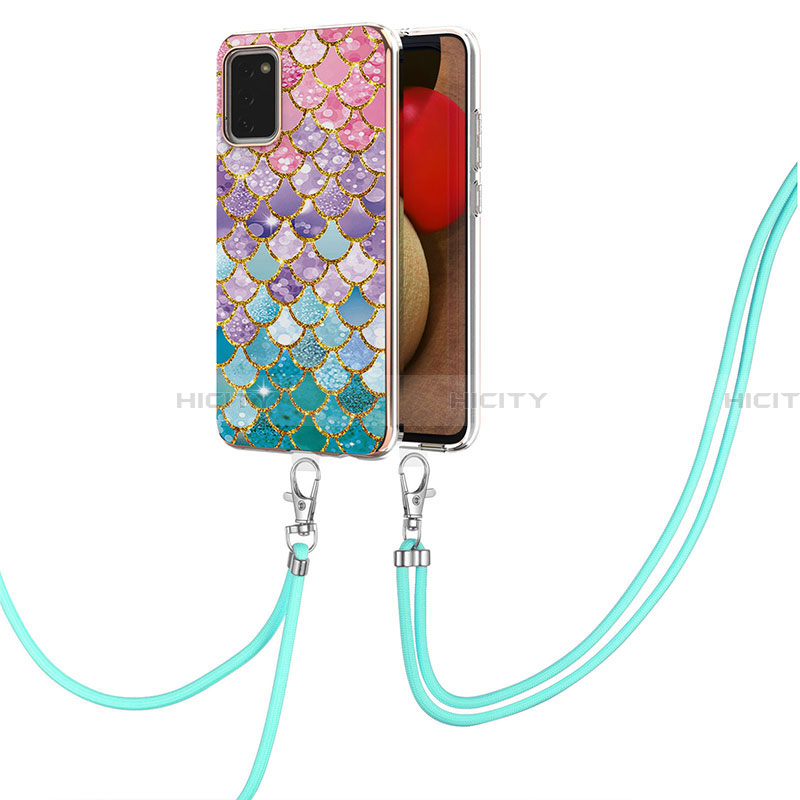 Funda Silicona Gel Goma Patron de Moda Carcasa con Acollador Cordon Lanyard Y03B para Samsung Galaxy F02S SM-E025F