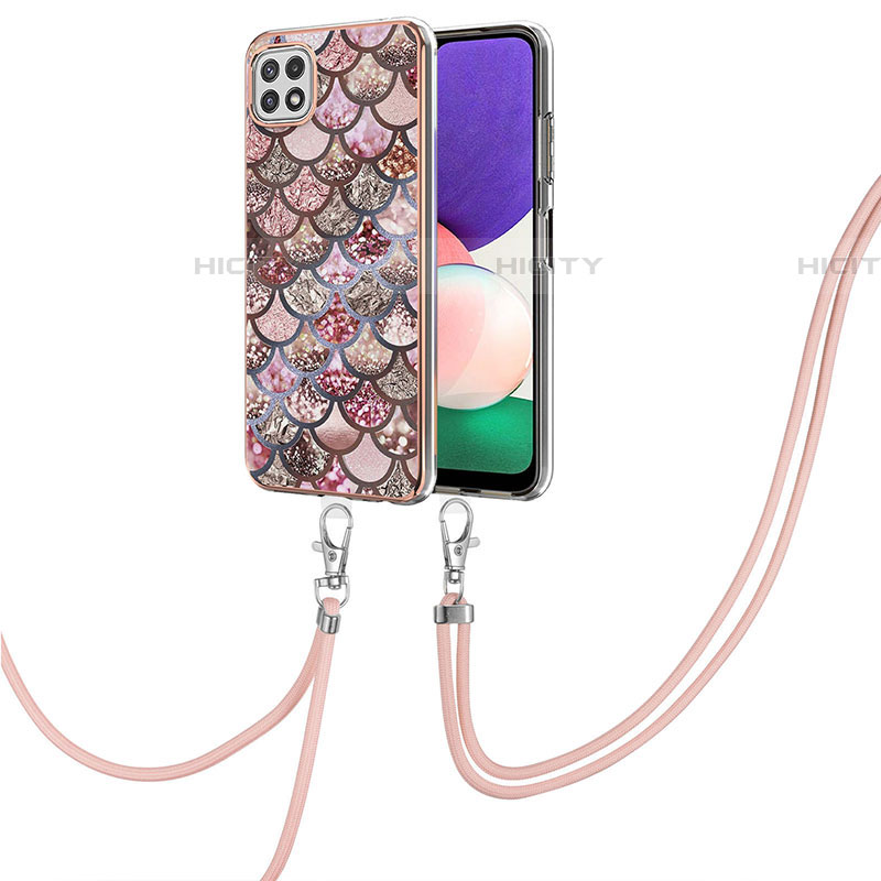 Funda Silicona Gel Goma Patron de Moda Carcasa con Acollador Cordon Lanyard Y03B para Samsung Galaxy F42 5G