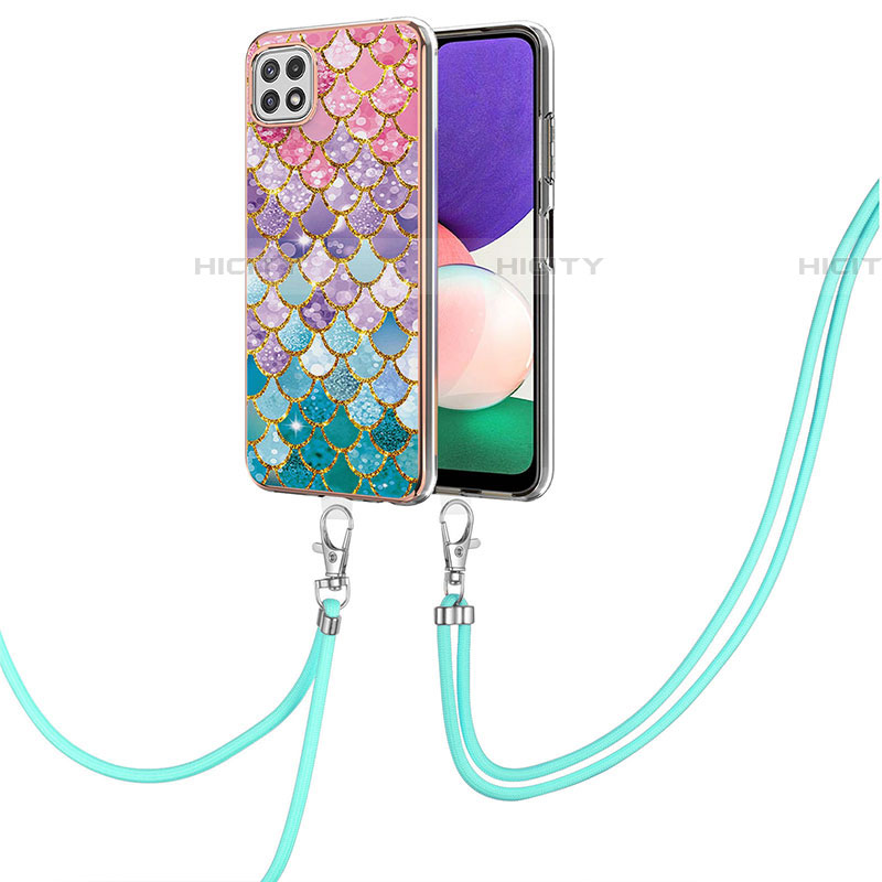 Funda Silicona Gel Goma Patron de Moda Carcasa con Acollador Cordon Lanyard Y03B para Samsung Galaxy F42 5G