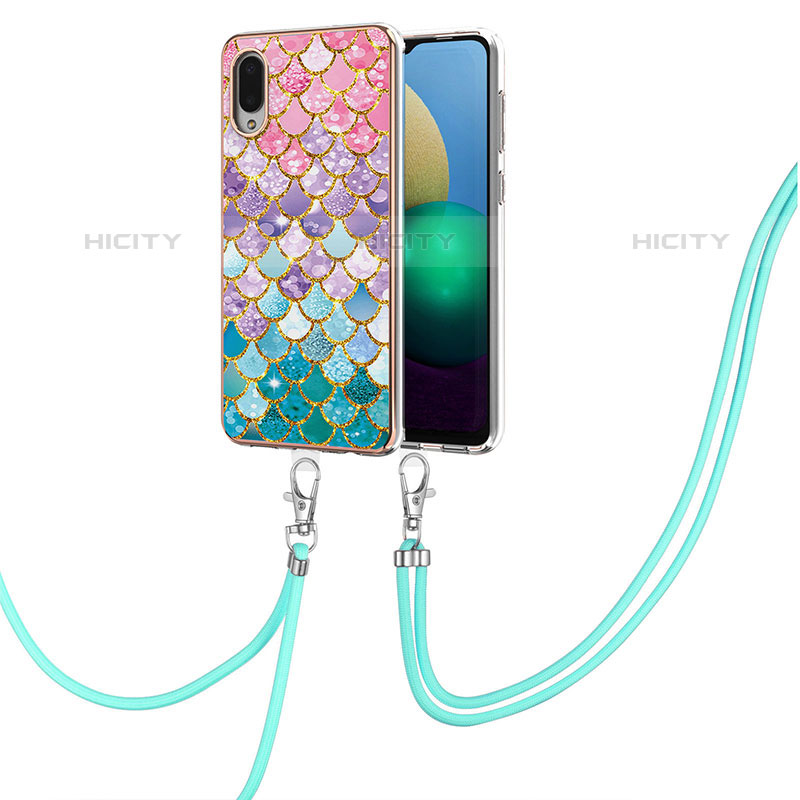 Funda Silicona Gel Goma Patron de Moda Carcasa con Acollador Cordon Lanyard Y03B para Samsung Galaxy M02 Vistoso