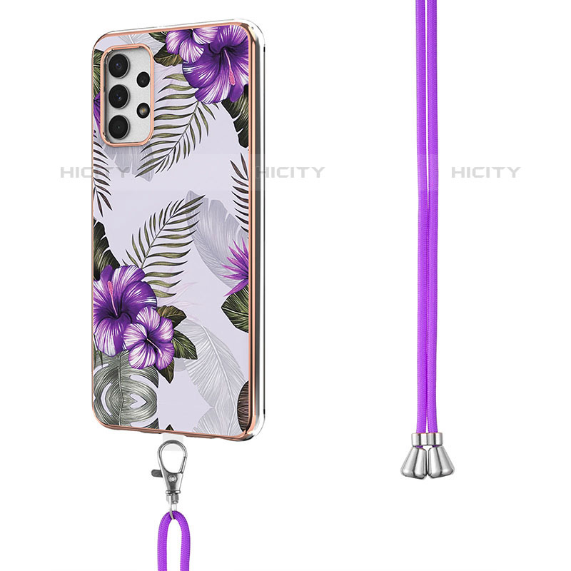 Funda Silicona Gel Goma Patron de Moda Carcasa con Acollador Cordon Lanyard Y03B para Samsung Galaxy M32 5G