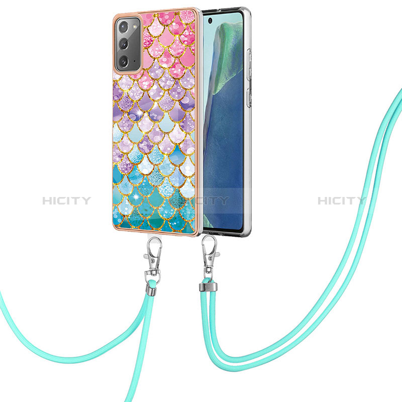 Funda Silicona Gel Goma Patron de Moda Carcasa con Acollador Cordon Lanyard Y03B para Samsung Galaxy Note 20 5G